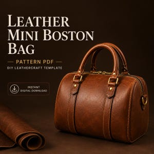Leren Mini Boston Tas Patroon PDF | DIY Handtas Sjabloon, Leerbewerking Naaipatroon, Directe Digitale Download