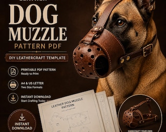 Patrón PDF de Bozal de Cuero para Perro | Plantilla DIY de Marroquinería | Patrón Imprimible | A4 y US Letter | Descarga Instantánea