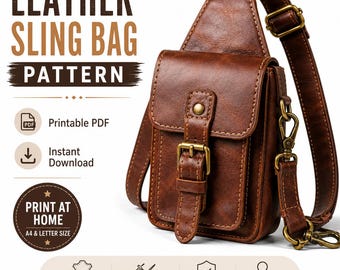 Patrón PDF para bolso bandolera de cuero / Plantilla para bolso cruzado DIY / Manualidades en cuero para principiantes (descarga instantánea)