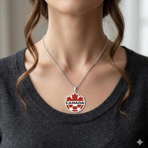 Canada Soccer Photo Pendant Necklace, Maple Leaf Memory Locket, Personalized Team Canada Gift, Sports Fan Keepsake Jewelry, Photo Charm