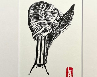 Garden Snail lino cut lino block print Cornu aspersum