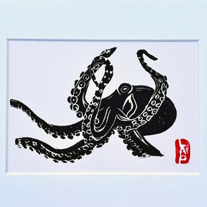 Octopus Lino Print - linocut print linoprint