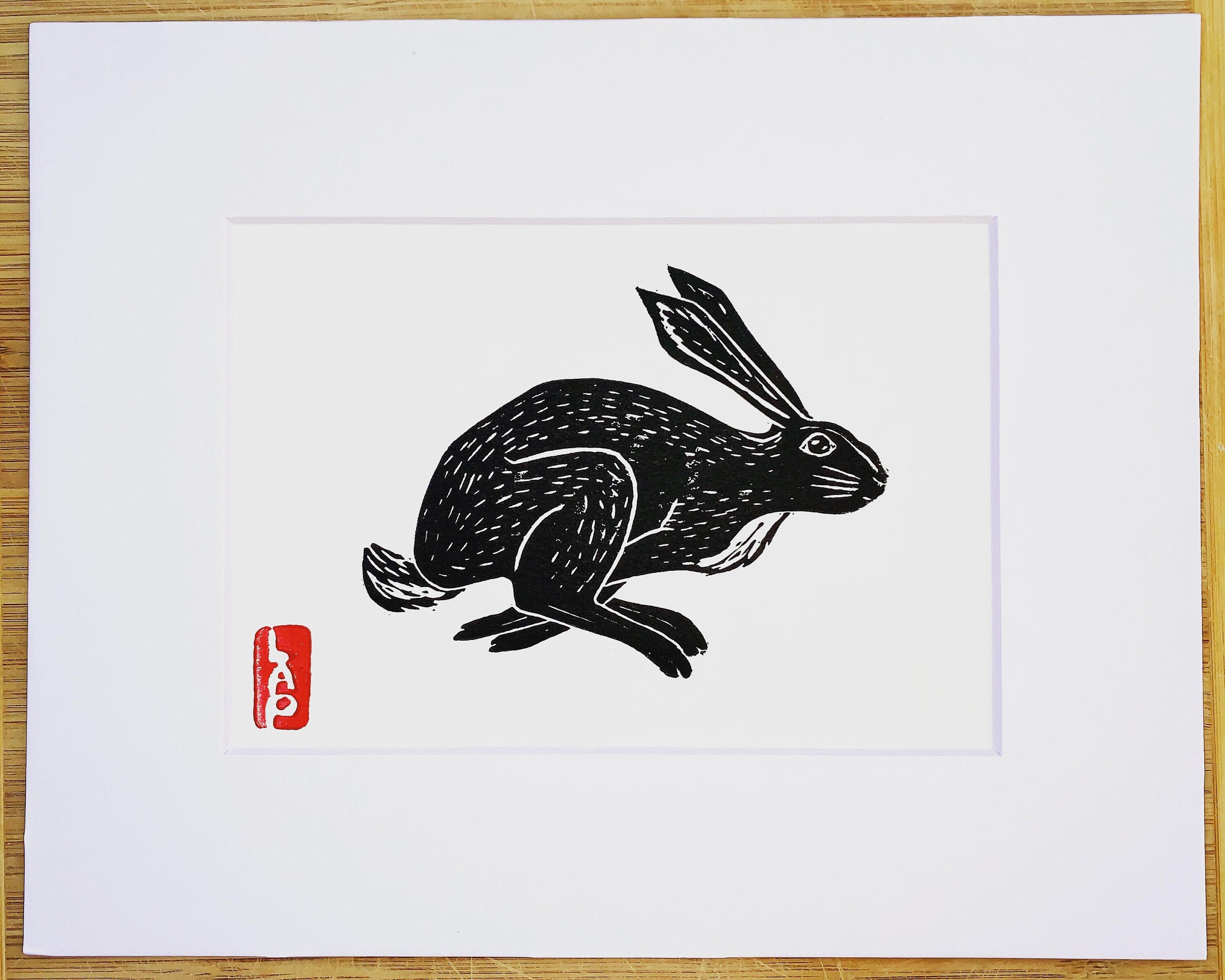 Hare Rabbit Lino Print Woodland Animals Collection Linocut Etsy