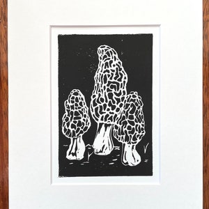 Morel Mushroom print - linocut print lino print block print - Mighty Mycelium Collection