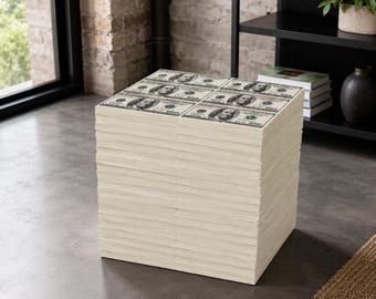 Taburete de resina con forma de pila de billetes, mesa auxiliar con estampado de dólares, elemento decorativo para cueva de hombre, con o sin bandas.