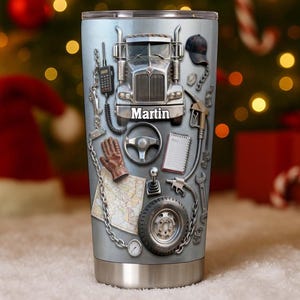 Gepersonaliseerde drinkbeker voor vrachtwagenchauffeurs, reismok op maat voor vrachtwagenchauffeurs, cadeau voor hem als vrachtwagenchauffeur, geïsoleerde koffiebeker voor vrachtwagenchauffeurs.