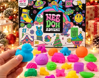 Julkalender med sensorisk leksaksleksak, 24 dagar med mjuka fidget-överraskningar, färgglad julnedräkningspresent för barn