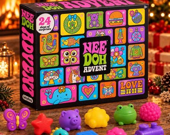 Neonfarbener, knautschiger Adventskalender mit Spielzeug, 24 Tage voller bunter, sensorischer Überraschungen, Weihnachts-Countdown-Geschenk für Kinder