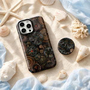 Vintage Steampunk Gear Cogs Phone Case, Rusty Metal Industrial Cover,Fits iPhone 11–18 Pro Max, Samsung S20-S26 And Other All Models.