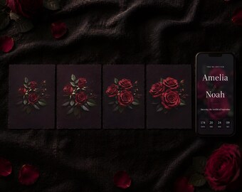 Burgundy Moody Wedding Website with RSVP, Interactive Wedding Invitation, Animated Digital Wedding Invitation, Moody Floral Save the Date