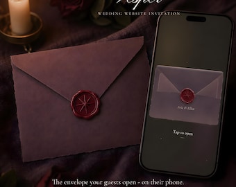 Dark Romance Wedding Website with RSVP, Interactive Wedding Invitation, Animated Digital Wedding Invitation, Burgundy Gold Save the Date