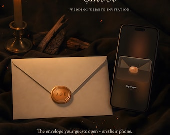 Moody Amber Wedding Website with RSVP, Interactive Wedding Invitation, Animated Digital Wedding Invitation, Copper Candlelit Save the Date