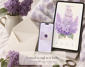 Lilac Wedding Website with RSVP, Interactive Wedding Invitation, Animated Digital Wedding Invitation, Pastel Floral Save the Date