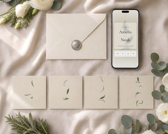 Sage Green Wedding Website with RSVP, Interactive Wedding Invitation, Animated Digital Wedding Invitation, Eucalyptus Greenery Save the Date