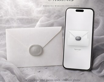 Grey Wedding Website Template with RSVP, Interactive Wedding Invitation, Animated Digital Wedding Invitation, Minimalist Save the Date