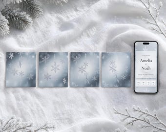 Winter Wedding Website with RSVP, Interactive Wedding Invitation, Animated Digital Wedding Invitation, Dusty Blue Snowy Save the Date