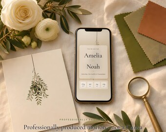Olive Green Wedding Website with RSVP, Interactive Wedding Invitation, Animated Digital Wedding Invitation, Old Money Greenery Save the Date
