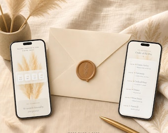 Boho Wedding Website with RSVP, Interactive Wedding Invitation, Animated Digital Wedding Invitation, Pampas Grass Save the Date