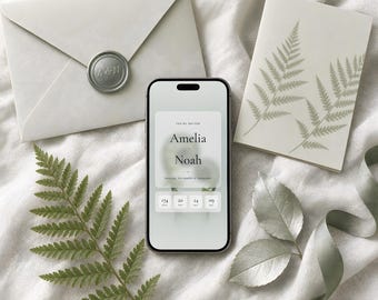 Green Fern Wedding Website Template with RSVP, Interactive Wedding Invitation, Animated Digital Wedding Invitation, Woodland Save the Date