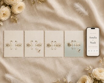 Swan Wedding Website with RSVP, Interactive Wedding Invitation, Animated Digital Wedding Invitation, Vintage Ivory Old Money Save the Date