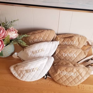 Bridesmaid Gift, Fanny Pack Personalized Bachelorette Party, Custom Name Quilted Fanny Pack, Beach Bride Babe Gift, Bridal Shower