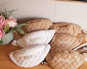 Bridesmaid Gift, Fanny Pack Personalized Bachelorette Party, Custom Name Quilted Fanny Pack, Beach Bride Babe Gift, Bridal Shower