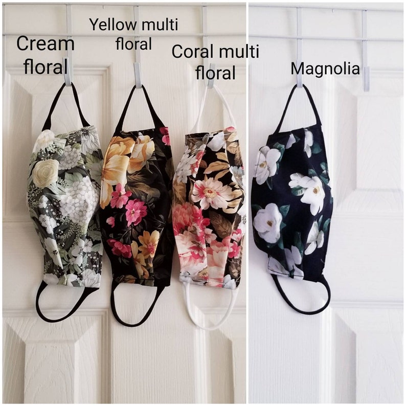 Multicolor black floral face mask made in USA, Adult travel mask, washable reusable cotton mask image 3