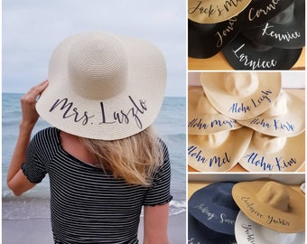 Personalized straw hat, large brim straw sun hat, Bride Beach Hat, Custom Name Summer Hat, bridesmaid proposal gift, birthay gift