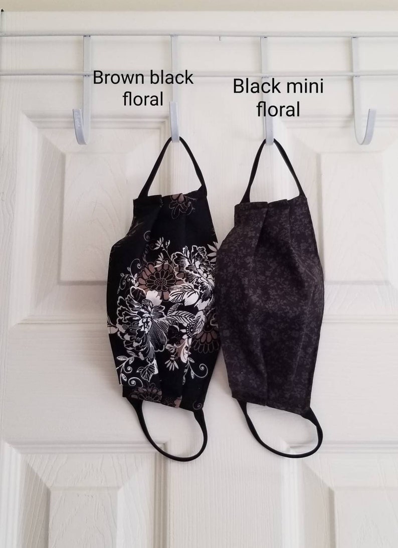 Multicolor black floral face mask made in USA, Adult travel mask, washable reusable cotton mask image 5
