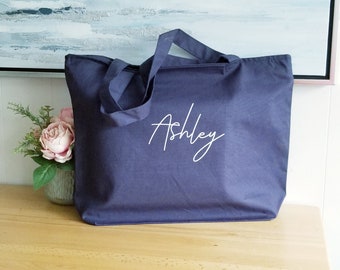 Bridesmaid Gift, Personalized Large Zippered Name Tote, Mothers Day Gift, Personalized Monogram Teacher Bag Bachelorette Party Proposal