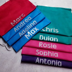 Personalized PE Bag, Party Favors, Custom Drawstring bag, Overnight bag, Gymnastic, Karate, Soccer, Dance Christmas gift, Wedding Bag