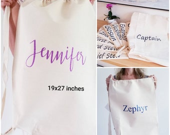 Bolsa de lavandería personalizada, lona de algodón resistente con cordón espacioso grande con correa