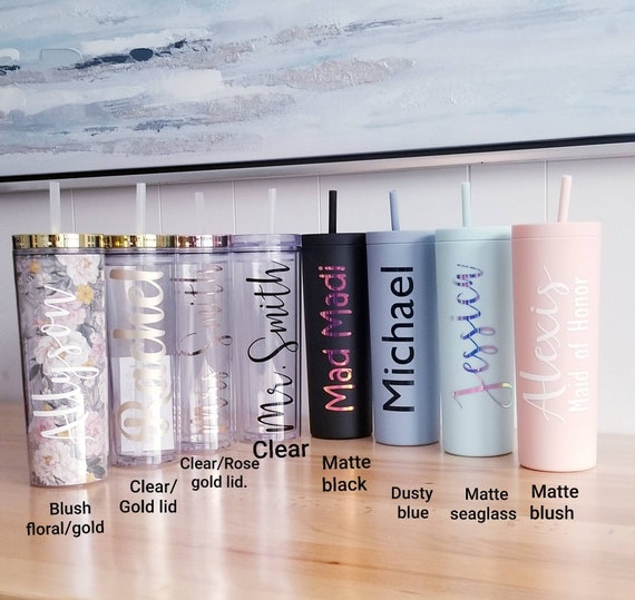 Personalized Tumbler With Lid and Straw Clear Skinny Tumbler Bridesmaid  Bridal Shower Gift