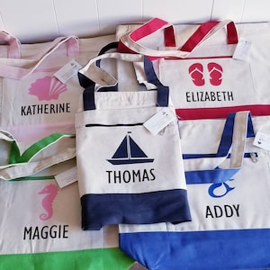 Canvas Zippered Pool Bag, Personalized Kids Beach Tote Bag, Full Gusset Canvas Tote with Name, Gift for Kids, Adult Pool tote 17Wx14Hx4D image 3