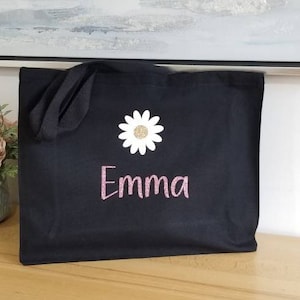 Flower girl tote bag, personalized flower girl daisy gift bag, custom name flower girl proposal gift bag, bridal party tote