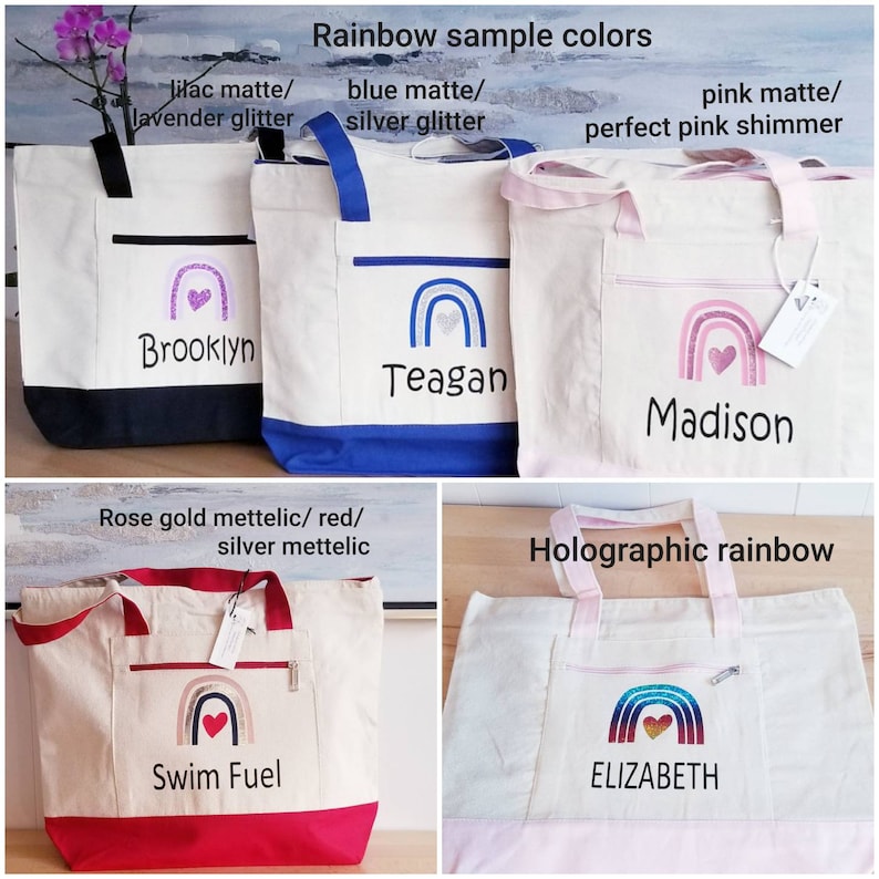 Canvas Zippered Pool Bag, Personalized Kids Beach Tote Bag, Full Gusset Canvas Tote with Name, Gift for Kids, Adult Pool tote 17Wx14Hx4D image 6
