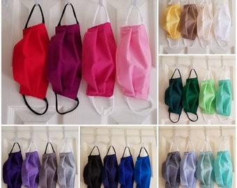Solid color kids adults pastel face mask made in USA, travel mask, reusable washable cloth cotton mask, face covering