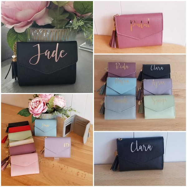 Christmas gift Bridesmaid Gift Personalized Mini Wallet, Custom Name Card Holder, Mom Gift, Bachelorette Party, Birthday Gift, Bridal Shower