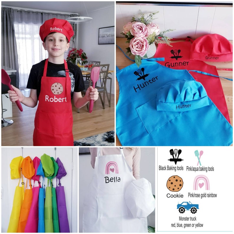 Personalized Apron and Chef Hat for Children, Kids Personalized Gift image 1