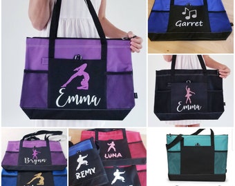 Dance Gymnastic Tote Bag with Pockets, Personalized Tote bag, Gift for kids, Piano Bag, Ballet Tote Christmas gift