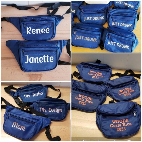 Blue Personalized Fanny Pack, Custom Name Fanny Pack, Belt Bag, Bridesmaid Gift, Bachelorette Party, Birthday Gift, Cheerleader