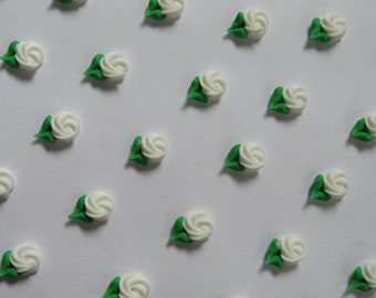 30 white mini royal icing rosettes | 24 pieces |  1/2 inch | Sugar flowers | Edible cake decorations | Cupcake toppers
