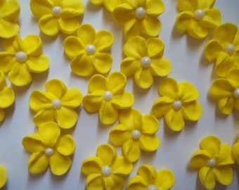 2 dozen small royal icing yellow flowers | 3/4 inch | Sugar flowers  | Edible cake decorations | Cupcake toppers