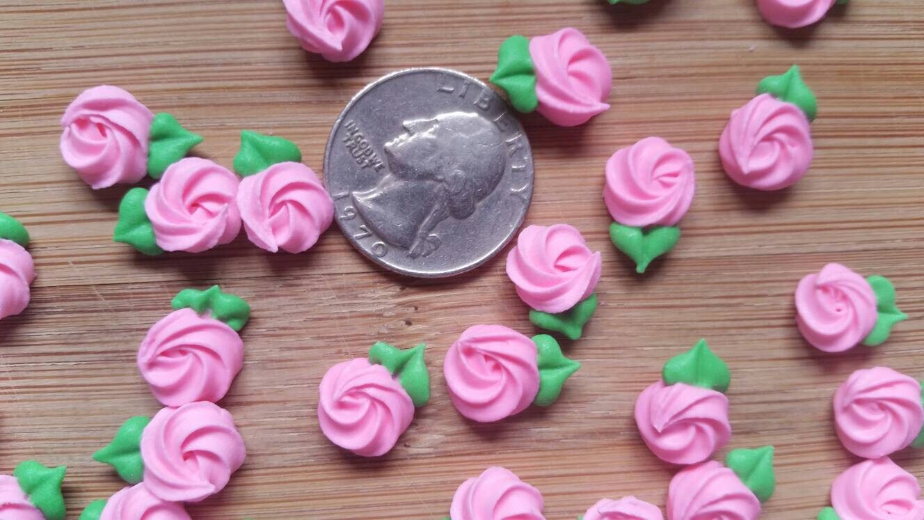 2 dozen pink mini royal icing rosettes Icing roses 1/2 inch Etsy