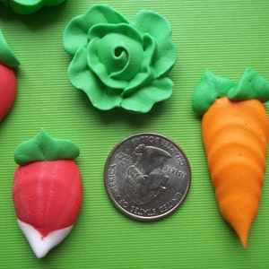 1 dozen large royal icing vegetables 1 inch 12 pieces Carrot, lettuce, radish Edible handmade cupcake toppers image 3