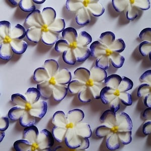 2 dozen purple-tipped white royal icing flowers | 3/4 inch | Sugar flowers | Edible cake decorations | Cupcake toppers