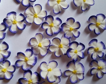 2 dozen purple-tipped white royal icing flowers | 3/4 inch | Sugar flowers | Edible cake decorations | Cupcake toppers