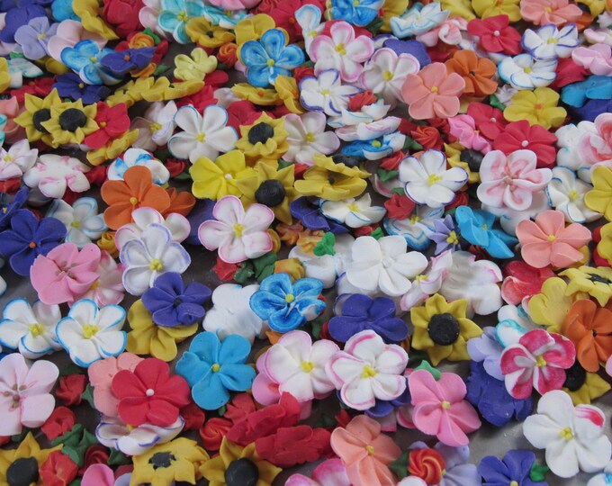 3 Dozen Assorted Royal Icing Flowers Multiple Colors and Styles Sugar