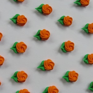 Made to order | 24 orange mini royal icing rosettes | Icing roses 1/2 inch | Sugar flowers  | Edible cake decorations | Cupcake toppers