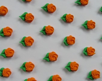 30 orange mini royal icing rosettes | Icing roses 1/2 inch | Sugar flowers  | Edible cake decorations | Cupcake toppers